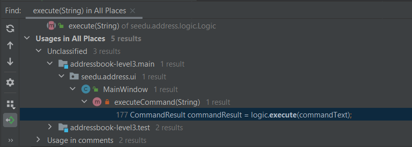 `Find Usages` tool window. `Edit` > `Find` > `Find Usages`.